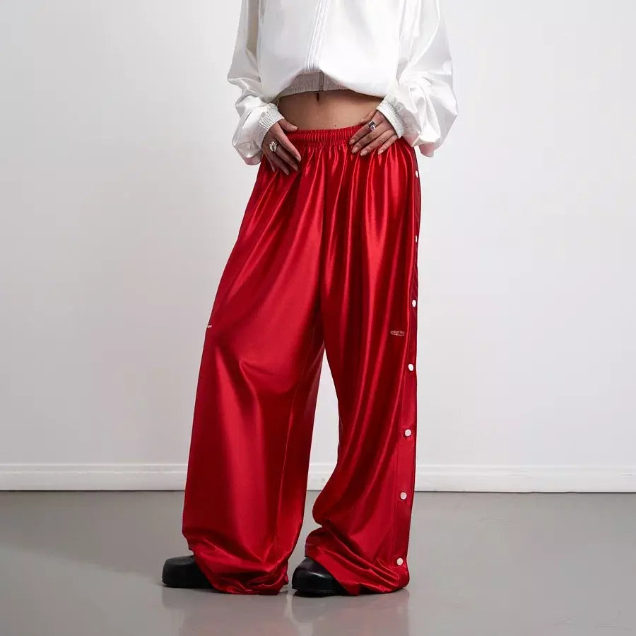 Çıtçıtlı Wide-Leg Pantolon (Kırmızı)