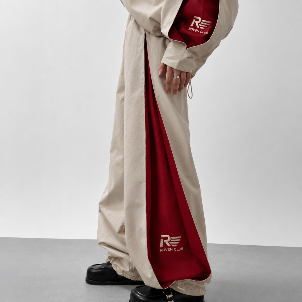 Roven Club Wide-Leg Pantolon — Bej/Kırmızı