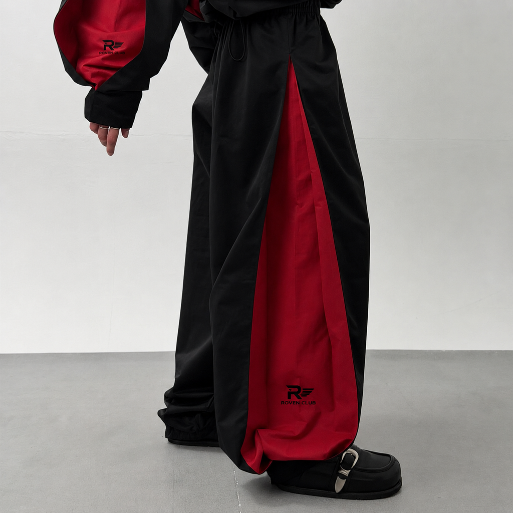 Roven Club Wide-Leg Track Pantolon — Siyah/Kırmızı