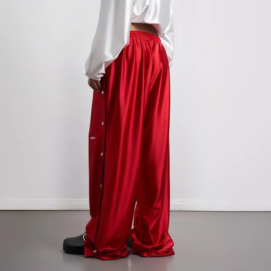 Çıtçıtlı Wide-Leg Pantolon (Kırmızı)