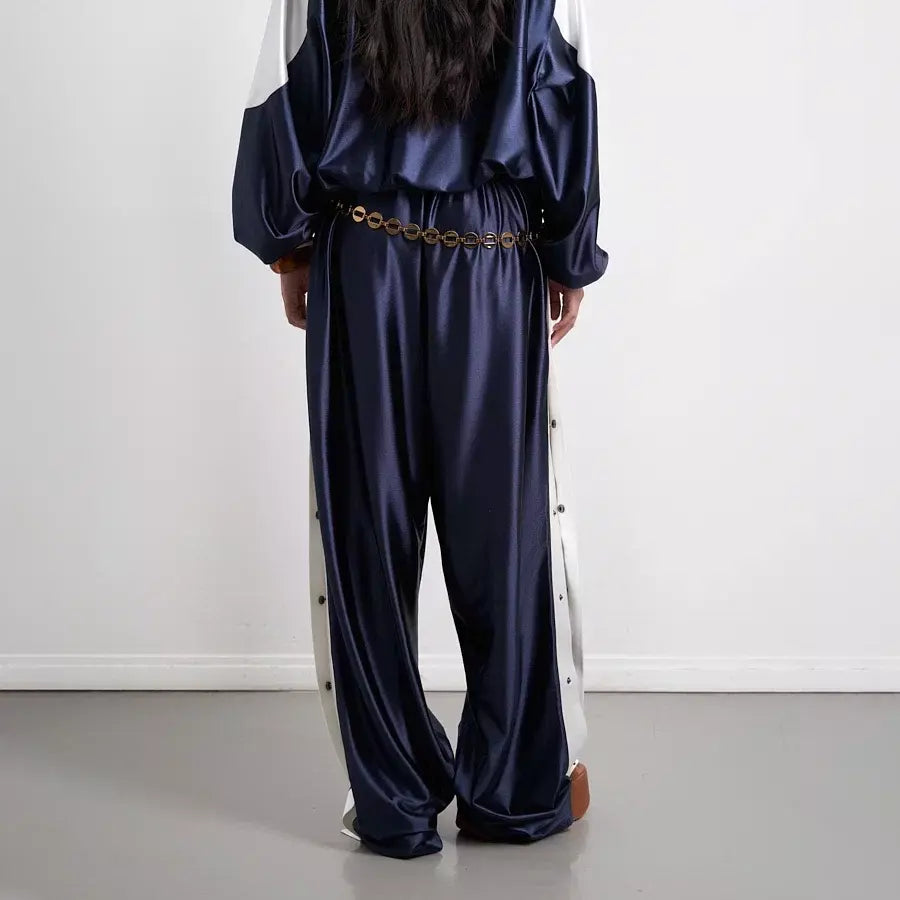Çıtçıtlı Wide-Leg Pantolon (Lacivert)