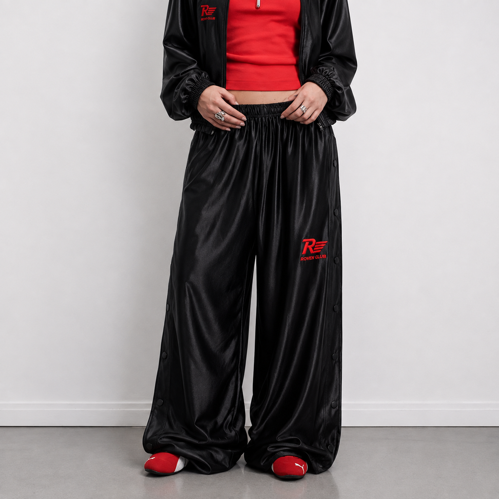 Çıtçıtlı Wide-Leg Pantolon (Siyah)
