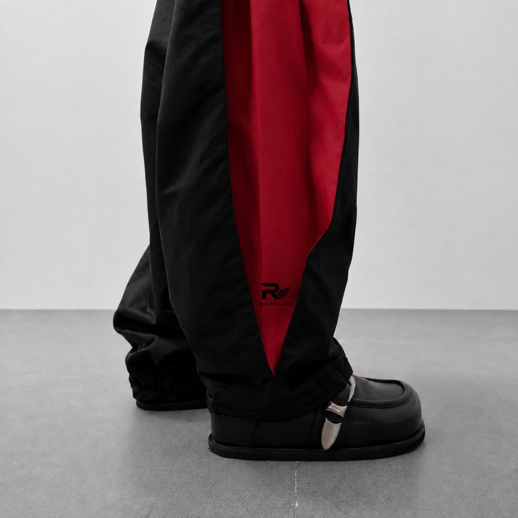 Roven Club Wide-Leg Track Pantolon — Siyah/Kırmızı