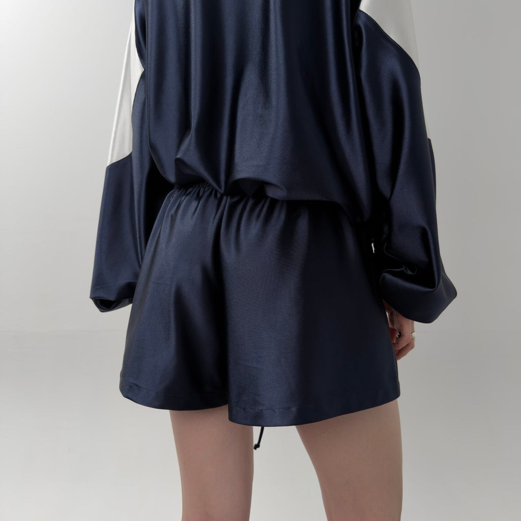 Bağcıklı Saten Şort (Lacivert)