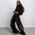 Çıtçıtlı Wide-Leg Pantolon (Siyah)