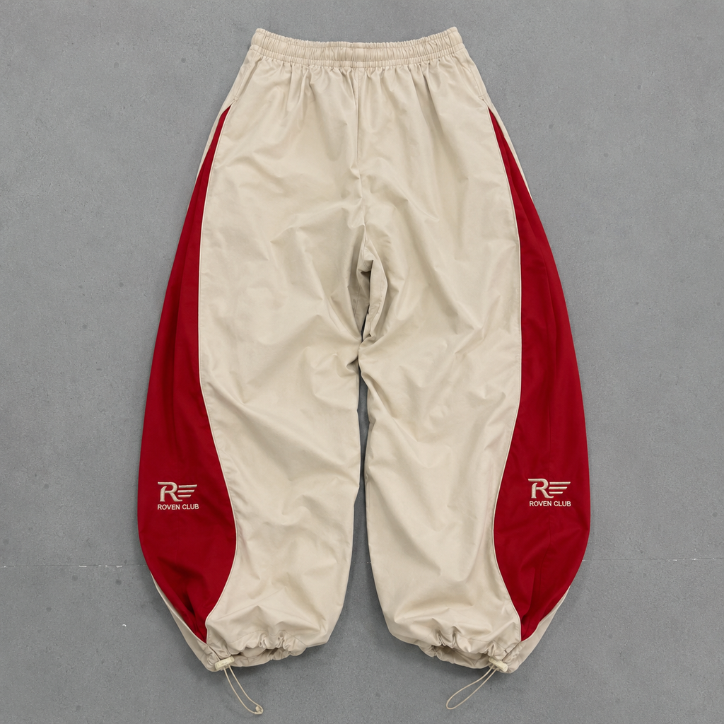 Roven Club Wide-Leg Pantolon — Bej/Kırmızı