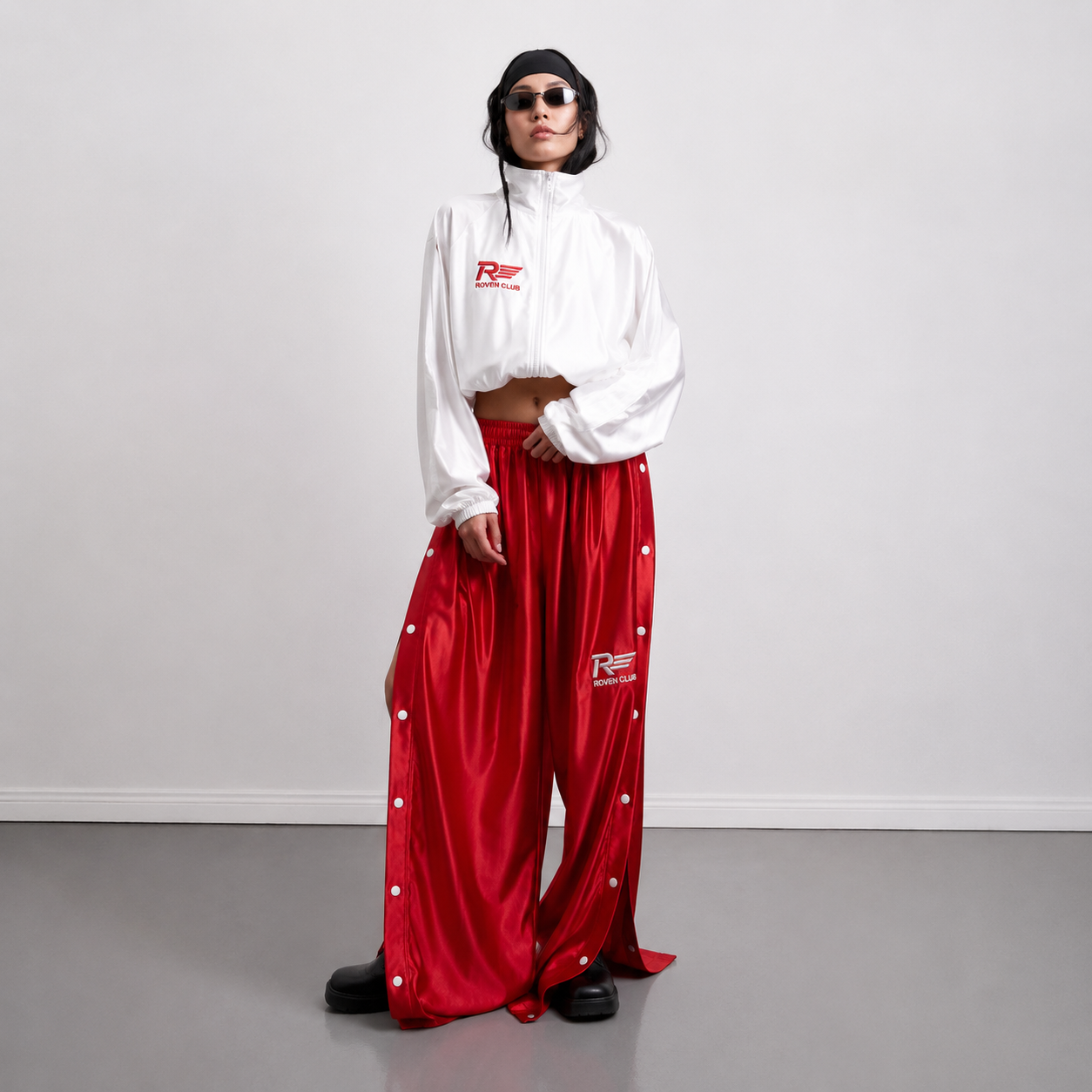Çıtçıtlı Wide-Leg Pantolon (Kırmızı)