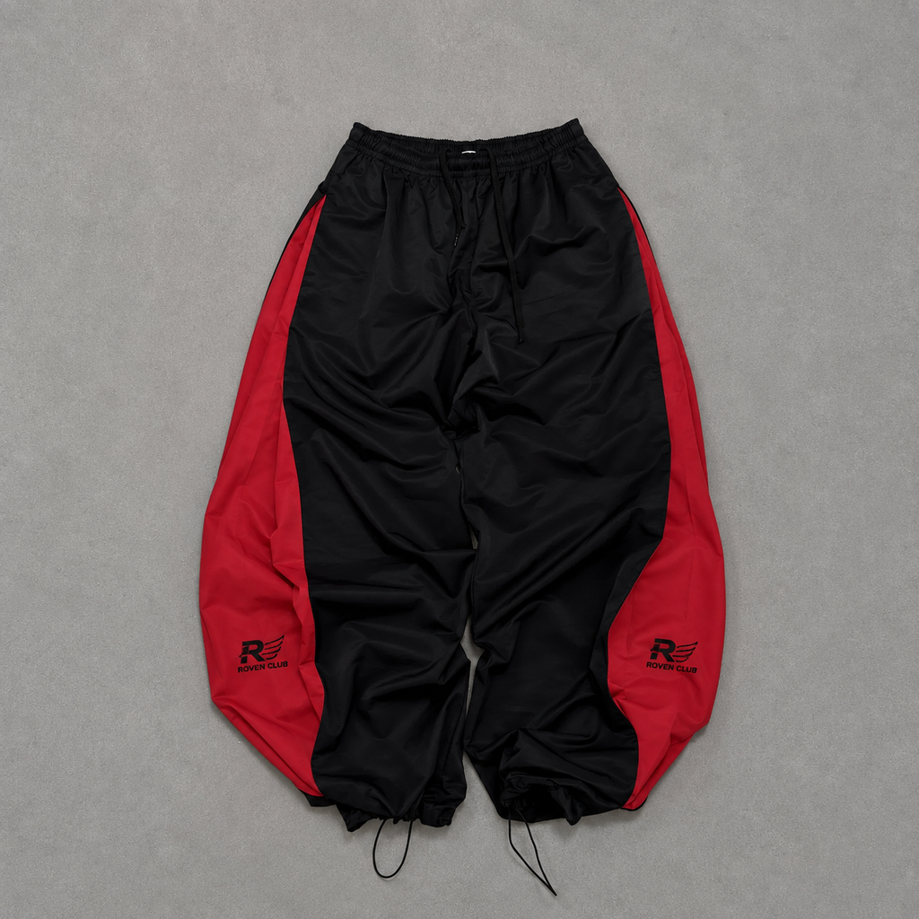 Roven Club Wide-Leg Track Pantolon — Siyah/Kırmızı