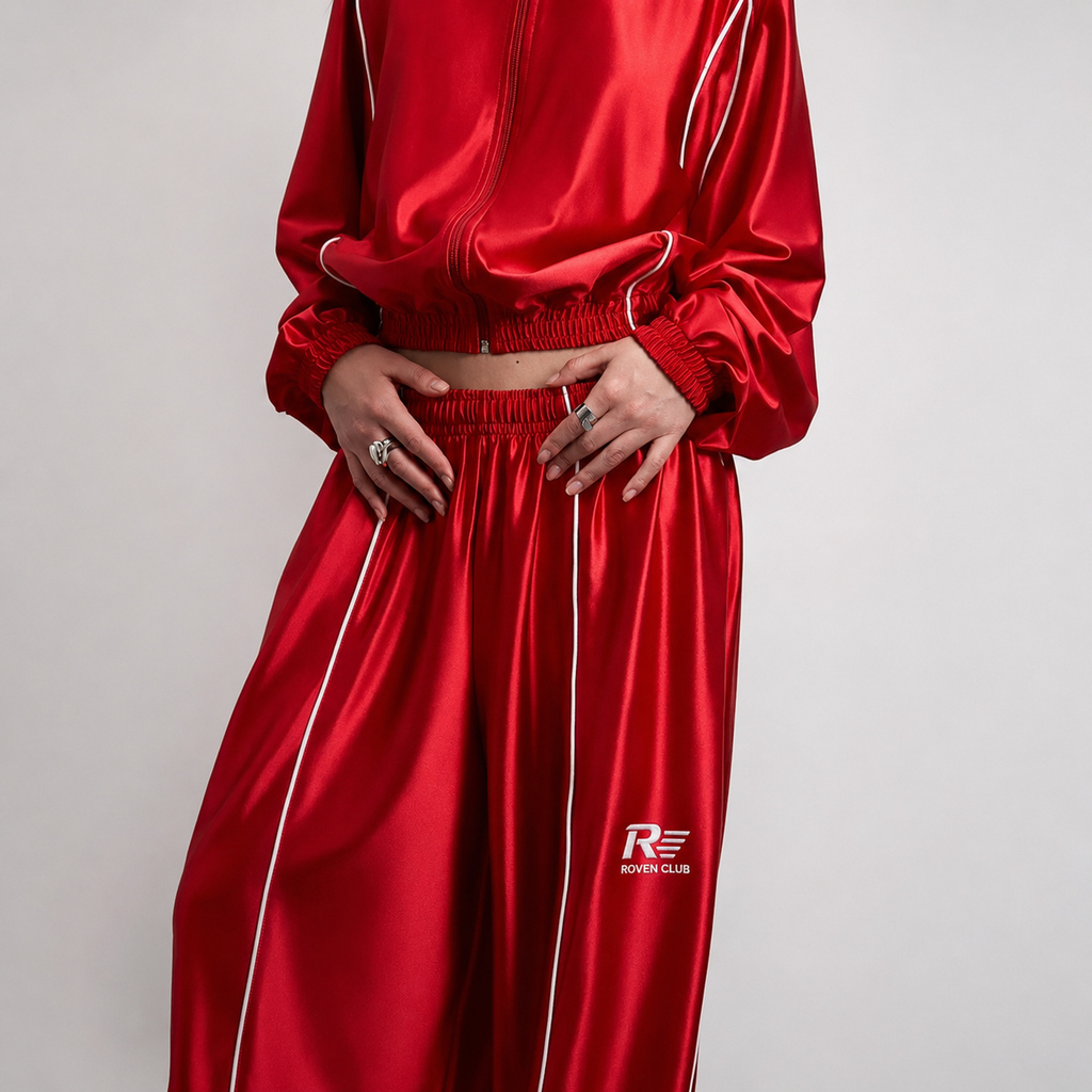 Kontrast Biyeli Wide-Leg Pantolon (Kırmızı)