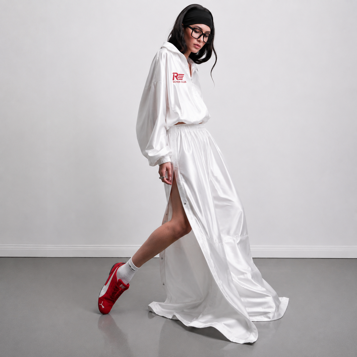 Çıtçıtlı Wide-Leg Pantolon (Beyaz)
